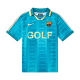 Barcelona 2026/27 Golf Wang jersey - front, teal with polo collar and GG monogram print
