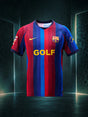 Barcelona 2026/27 Golf Wang special edition jersey - front, blaugrana stripes with gold GOLF lettering