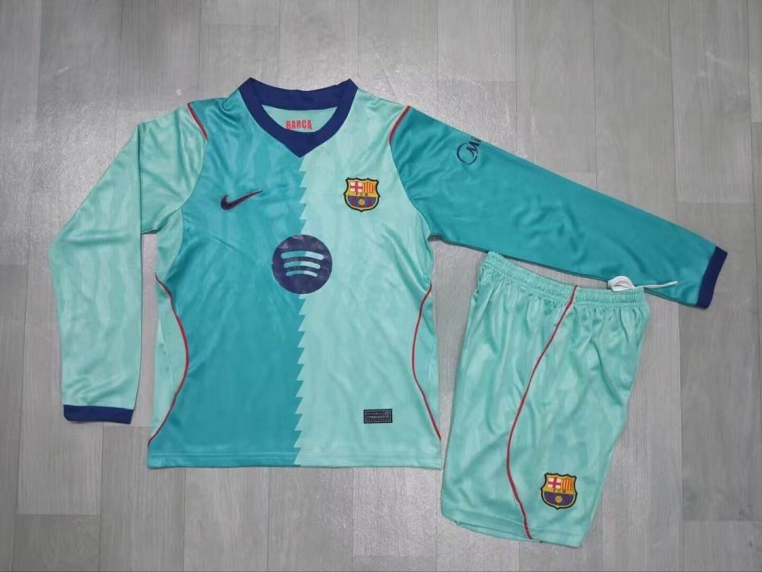 BARCELONA 2026/27 THIRD KIT KIDS - Green, Long Sleeve