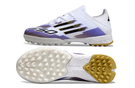 Adidas F50 Enfant TF - Blanc/Violet/Or