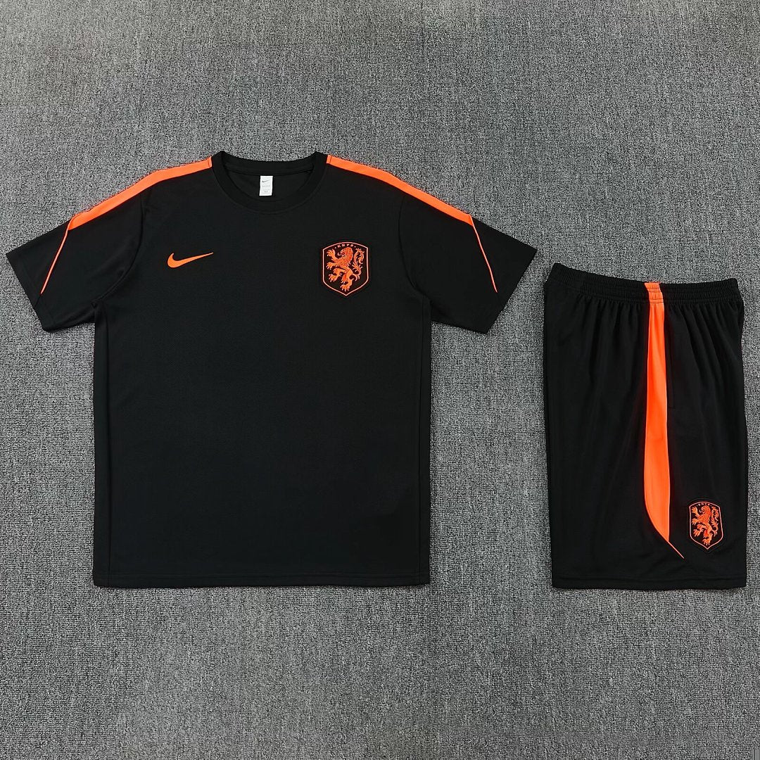 NETHERLANDS 2026/27 KIDS TRAINING KIT SHIRT + SHORT - Black/Orange