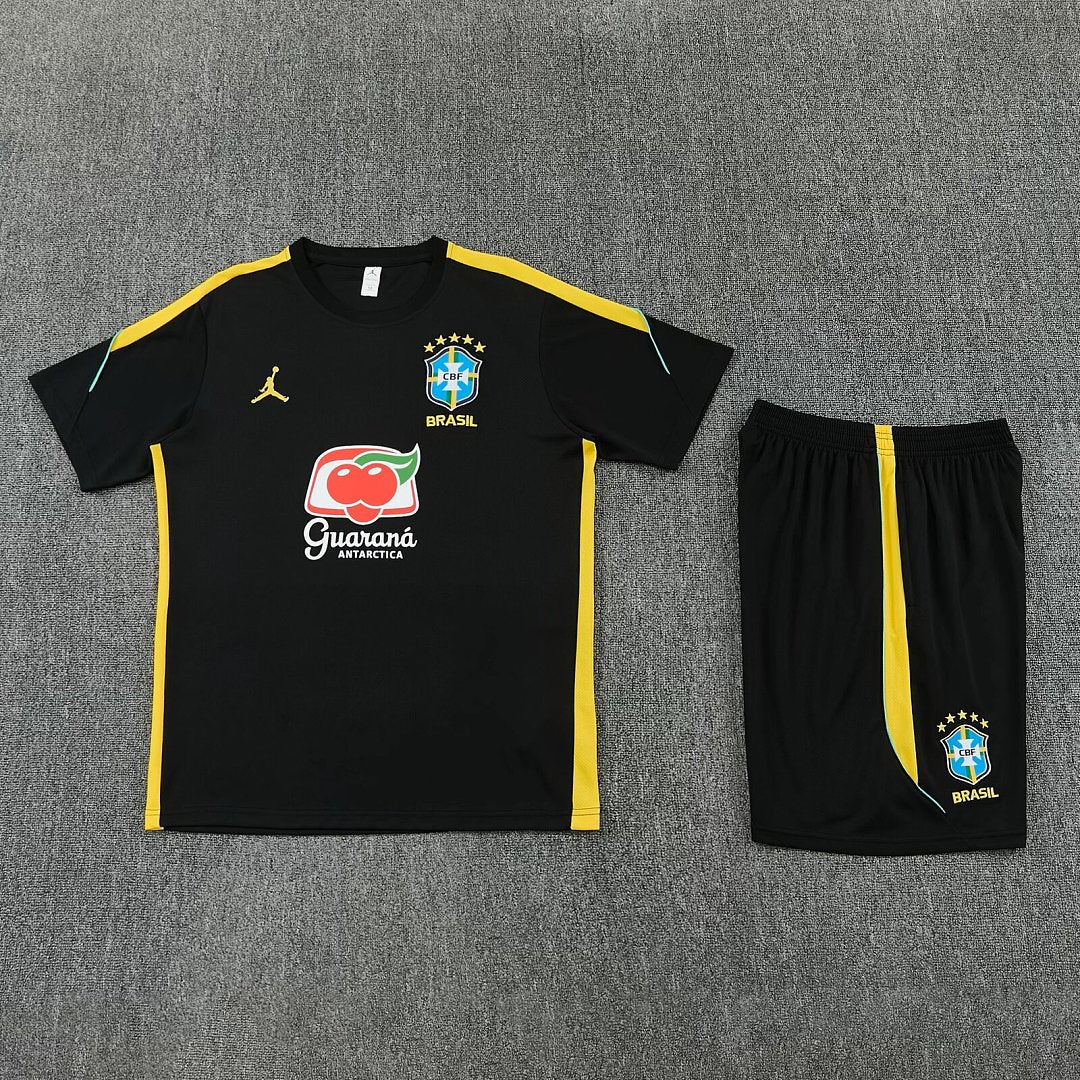 BRAZIL 2026/27 KIDS TRAINING KIT SHIRT + SHORT - Black/Yellow