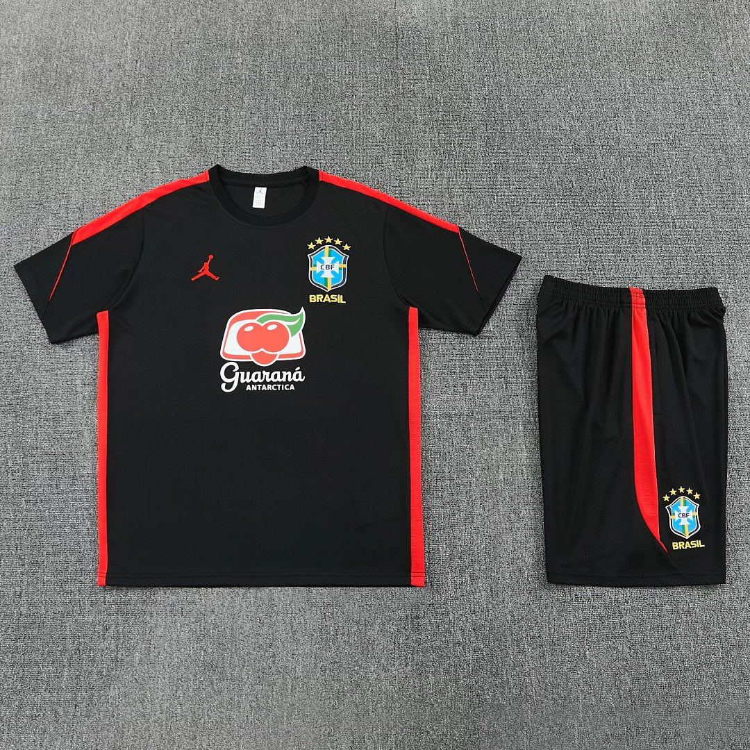BRAZIL 2026/27 KIDS TRAINING KIT SHIRT + SHORT - Black/Red