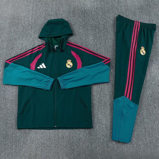 Real Madrid 2026/27 Windbreaker Tracksuit - Green/Pink, With Cap, Model 2