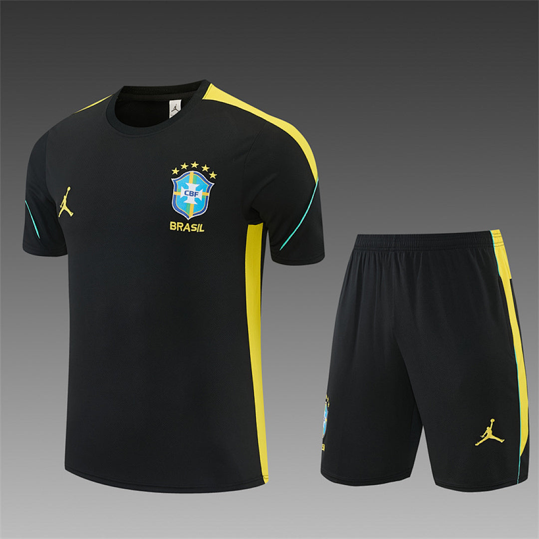 BRAZIL 2026/27 TRAINING KIT SHIRT + SHORT - Black/Yellow - front