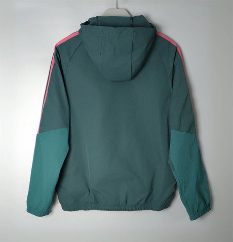 REAL MADRID 2026/27 HOODED WINDBREAKER JACKET - Dark Green/Pink Stripes