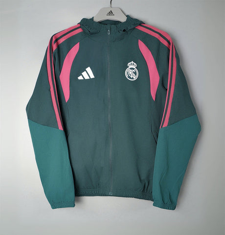 REAL MADRID 2026/27 HOODED WINDBREAKER JACKET - Dark Green/Pink Stripes