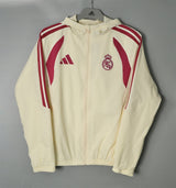 REAL MADRID 2026/27 HOODED WINDBREAKER JACKET - Beige/Burgundy Stripes - front