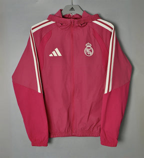 REAL MADRID 2026/27 HOODED WINDBREAKER JACKET - Rose Pink/White Stripes - front