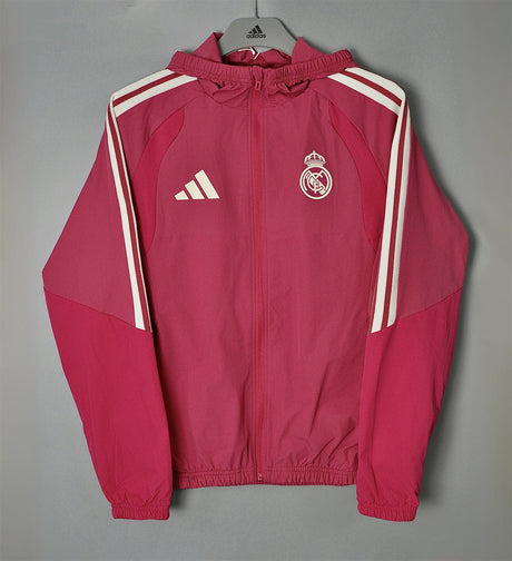 REAL MADRID 2026/27 HOODED WINDBREAKER JACKET - Rose Pink/White Stripes