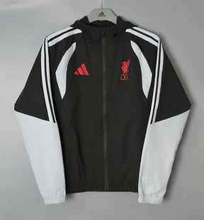 LIVERPOOL 2026/27 HOODED WINDBREAKER JACKET - Black/White Stripes - front