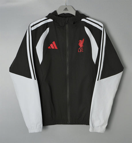 LIVERPOOL 2026/27 HOODED WINDBREAKER JACKET - Black/White Stripes