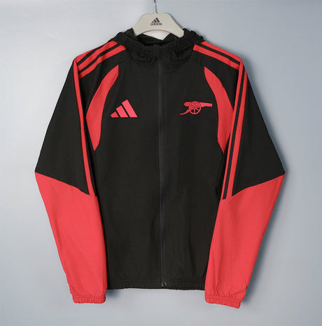 ARSENAL 2026/27 HOODED WINDBREAKER JACKET - Black/Red Stripes