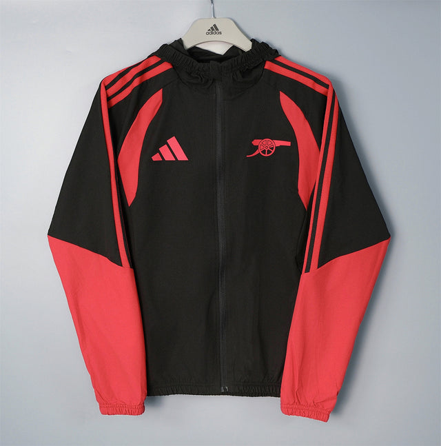 ARSENAL 2026/27 HOODED WINDBREAKER JACKET - Black/Red Stripes - front