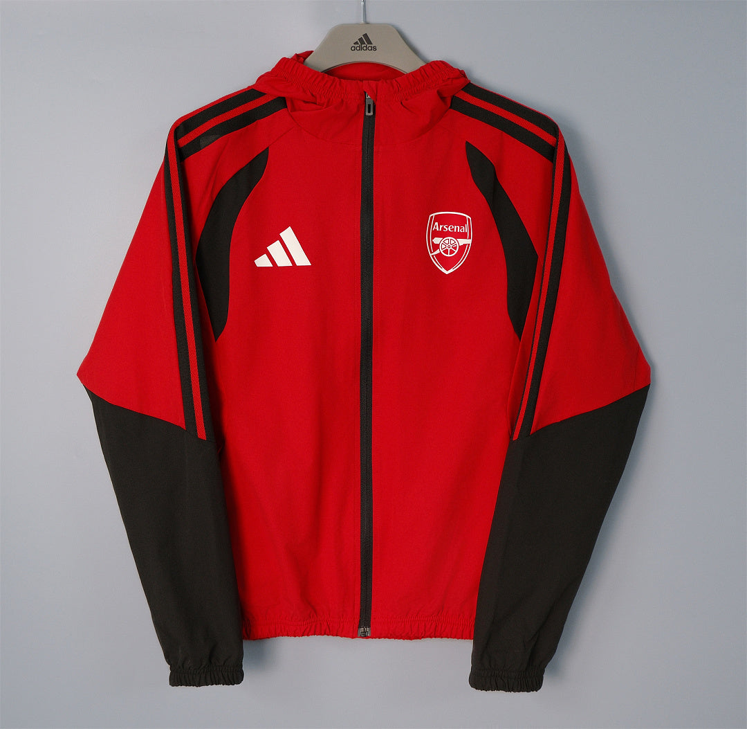 ARSENAL 2026/27 HOODED WINDBREAKER JACKET - Red/Black Stripes - front