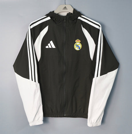 REAL MADRID 2026/27 HOODED WINDBREAKER JACKET - Black/White Stripes