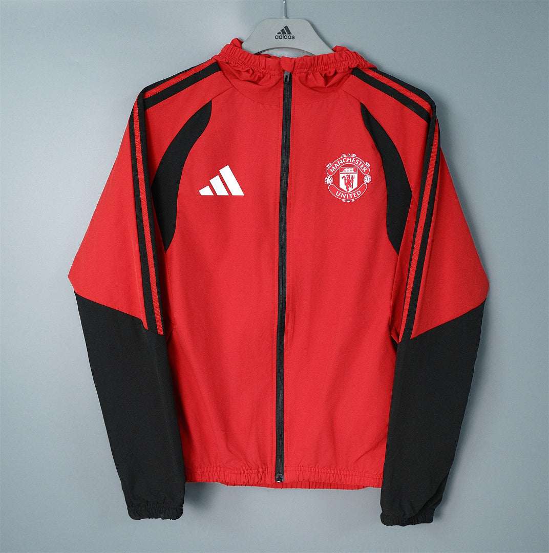MANCHESTER UNITED 2026/27 HOODED WINDBREAKER JACKET - Red/Black Stripes - front
