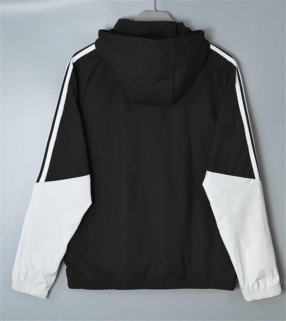 ADIDAS 2026/27 HOODED WINDBREAKER JACKET - Black/Light Grey Stripes - back
