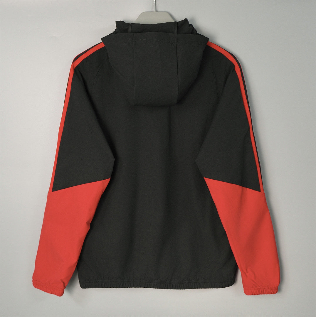 ADIDAS 2026/27 HOODED WINDBREAKER JACKET - Black/Red Stripes - back