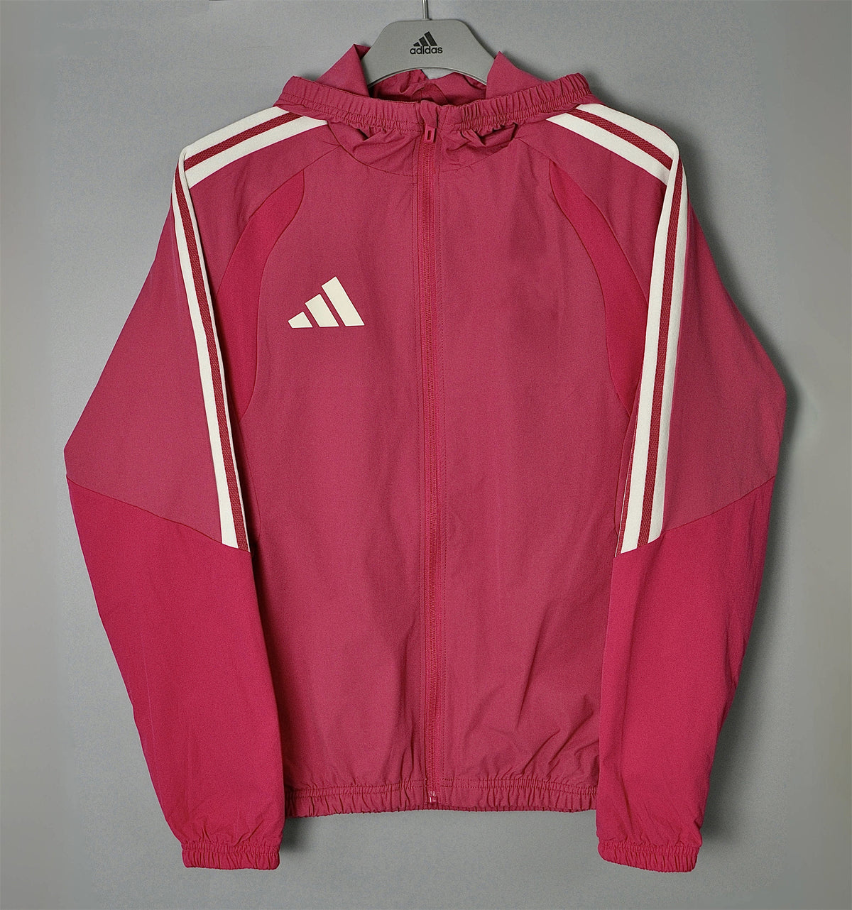 ADIDAS 2026/27 HOODED WINDBREAKER JACKET - Rose Pink/White Stripes - front