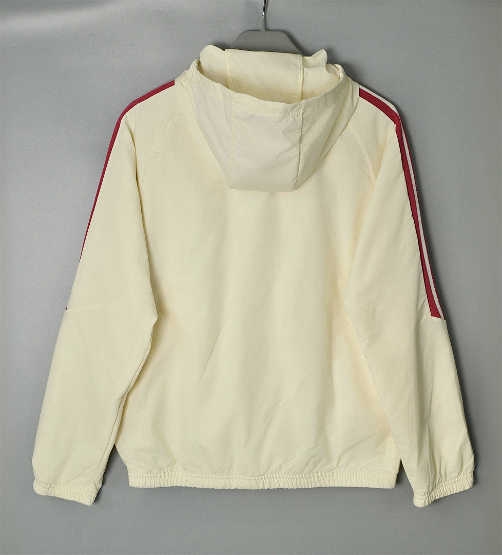 ADIDAS 2026/27 HOODED WINDBREAKER JACKET - Beige/Burgundy Stripes - back