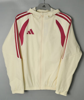 ADIDAS 2026/27 HOODED WINDBREAKER JACKET - Beige/Burgundy Stripes - front