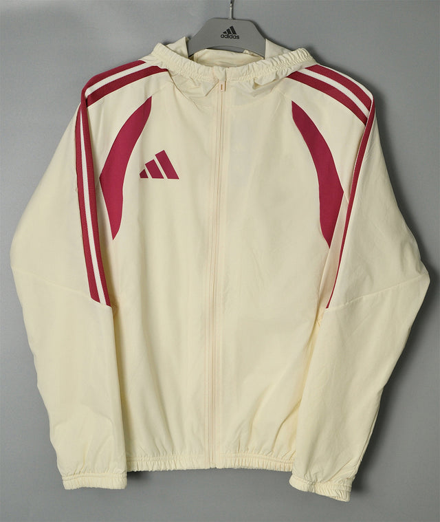 ADIDAS 2026/27 HOODED WINDBREAKER JACKET - Beige/Burgundy Stripes - front