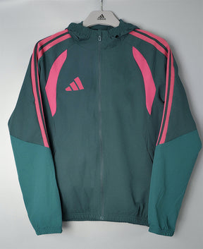 ADIDAS 2026/27 HOODED WINDBREAKER JACKET - Dark Green/Pink Stripes - front