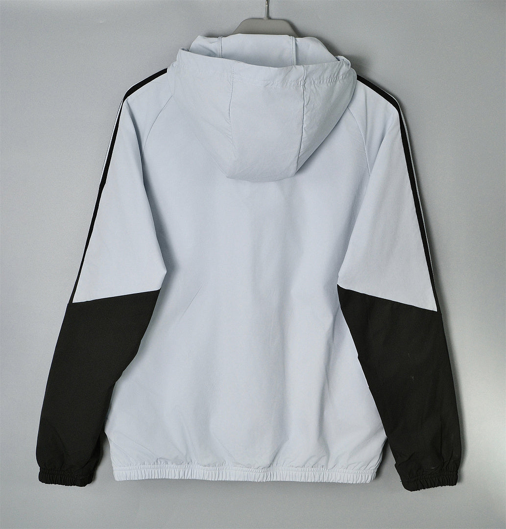 ADIDAS 2026/27 HOODED WINDBREAKER JACKET - Light Grey/Black Stripes - back