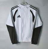 ADIDAS 2026/27 HOODED WINDBREAKER JACKET - Light Grey/Black Stripes - front