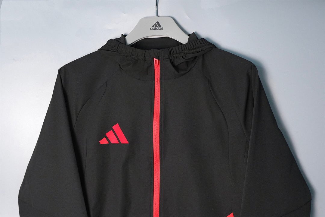 ADIDAS 2026/27 HOODED WINDBREAKER JACKET - Black/Red - front